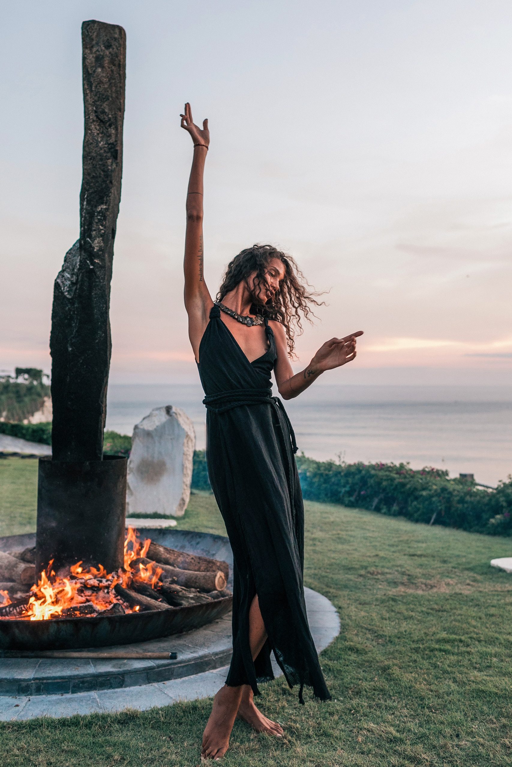 Black Boho Goddess Dress Gypsy Priestess Back Laces Black Boho Goddess Dress Gypsy Priestess Back Laces