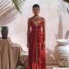 Red Boho Bridesmaid Dress Minimalist Bohemian Adjustable Maxi