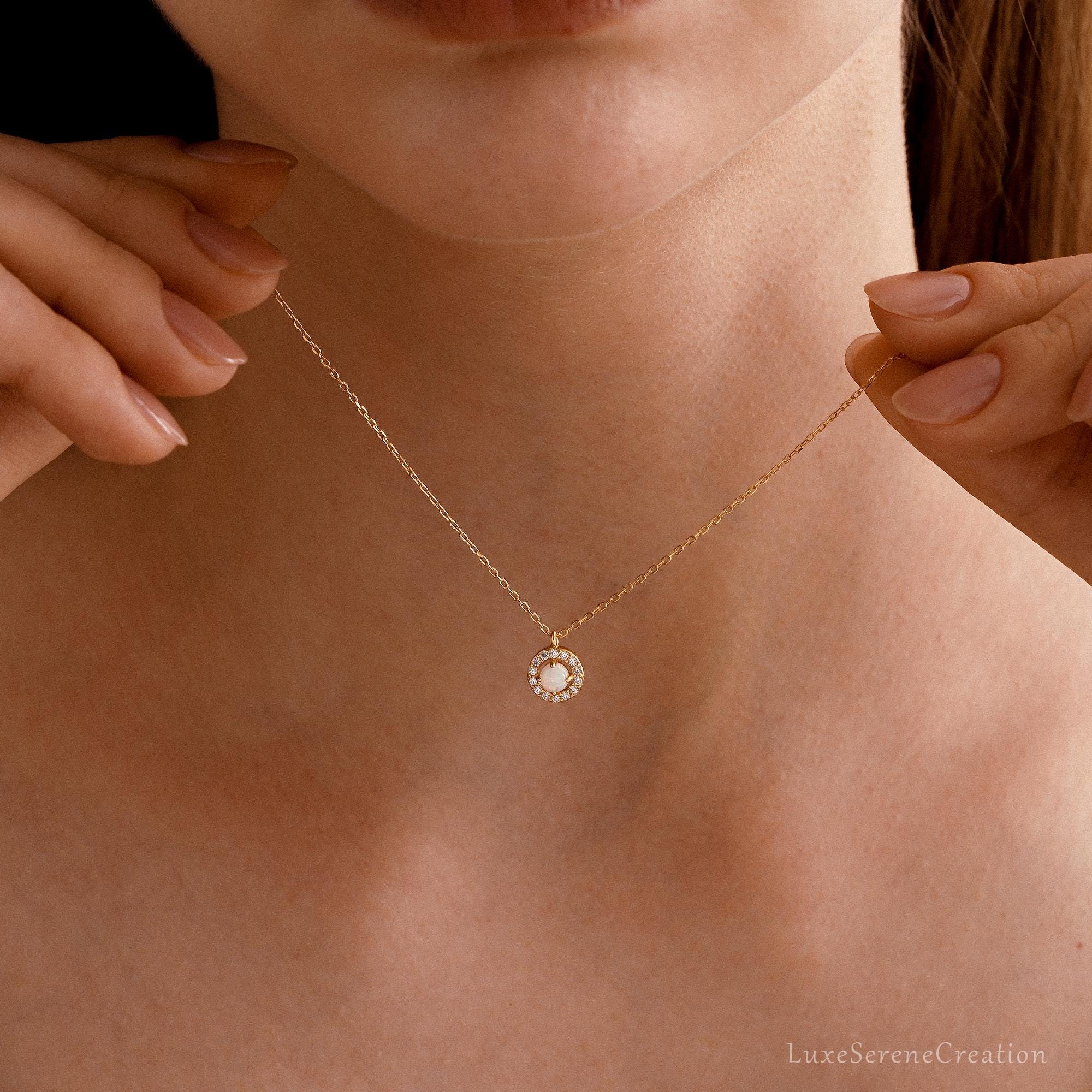 Minimalist Opal Necklace 925 Sterling Silver Women White Minimalist Opal Necklace 925 Sterling Silver Women White