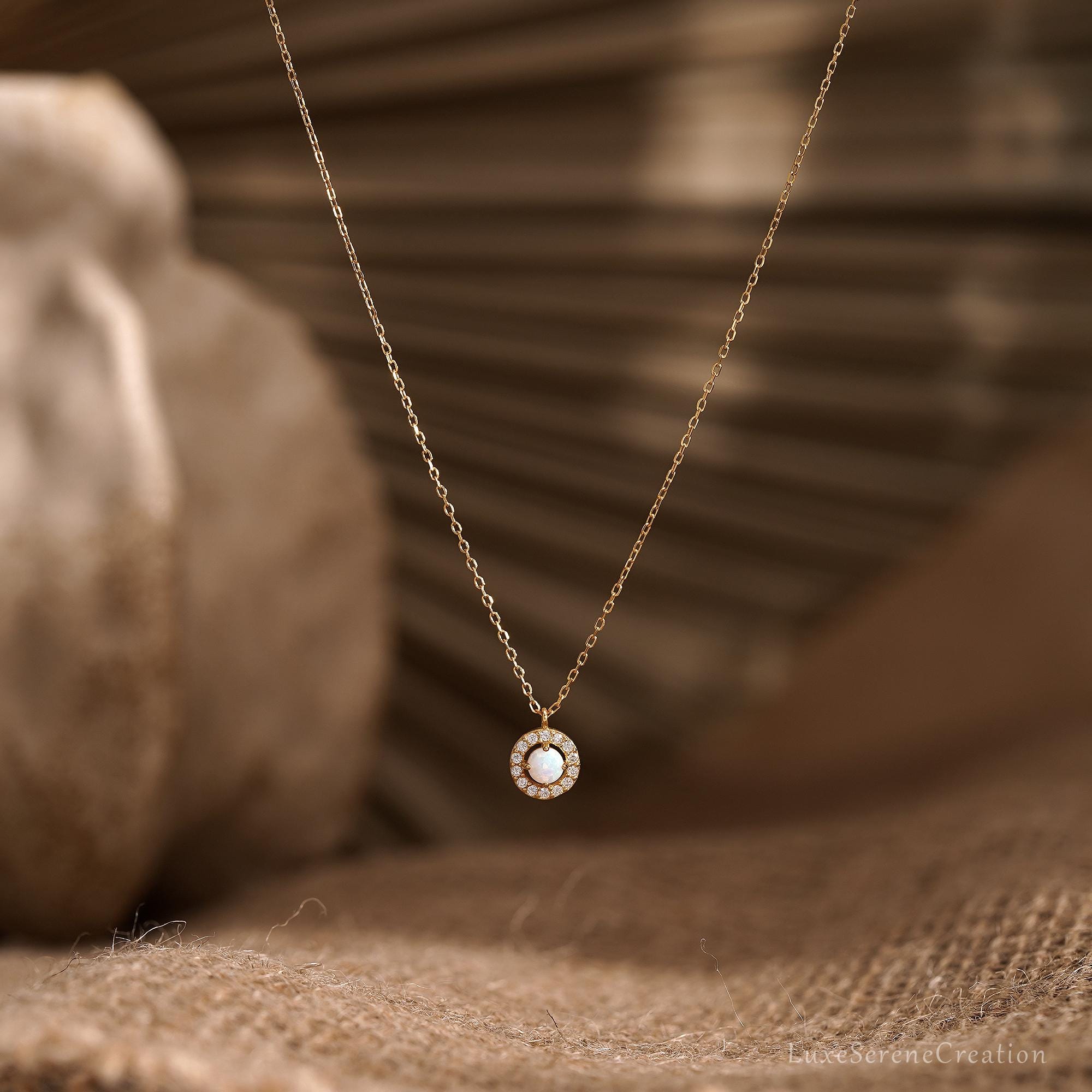 Minimalist Opal Necklace 925 Sterling Silver Women White Minimalist Opal Necklace 925 Sterling Silver Women White