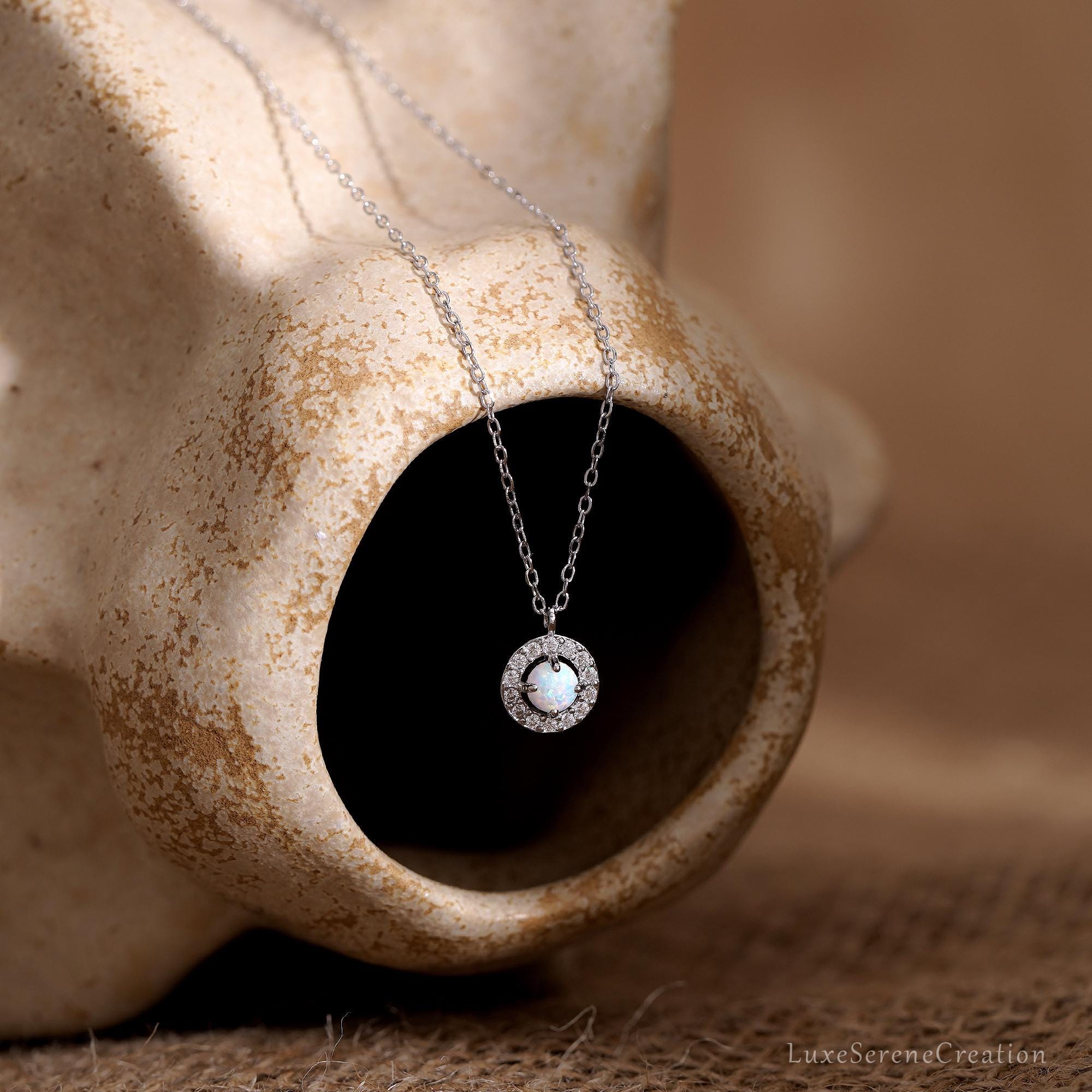 Minimalist Opal Necklace 925 Sterling Silver Women White Minimalist Opal Necklace 925 Sterling Silver Women White