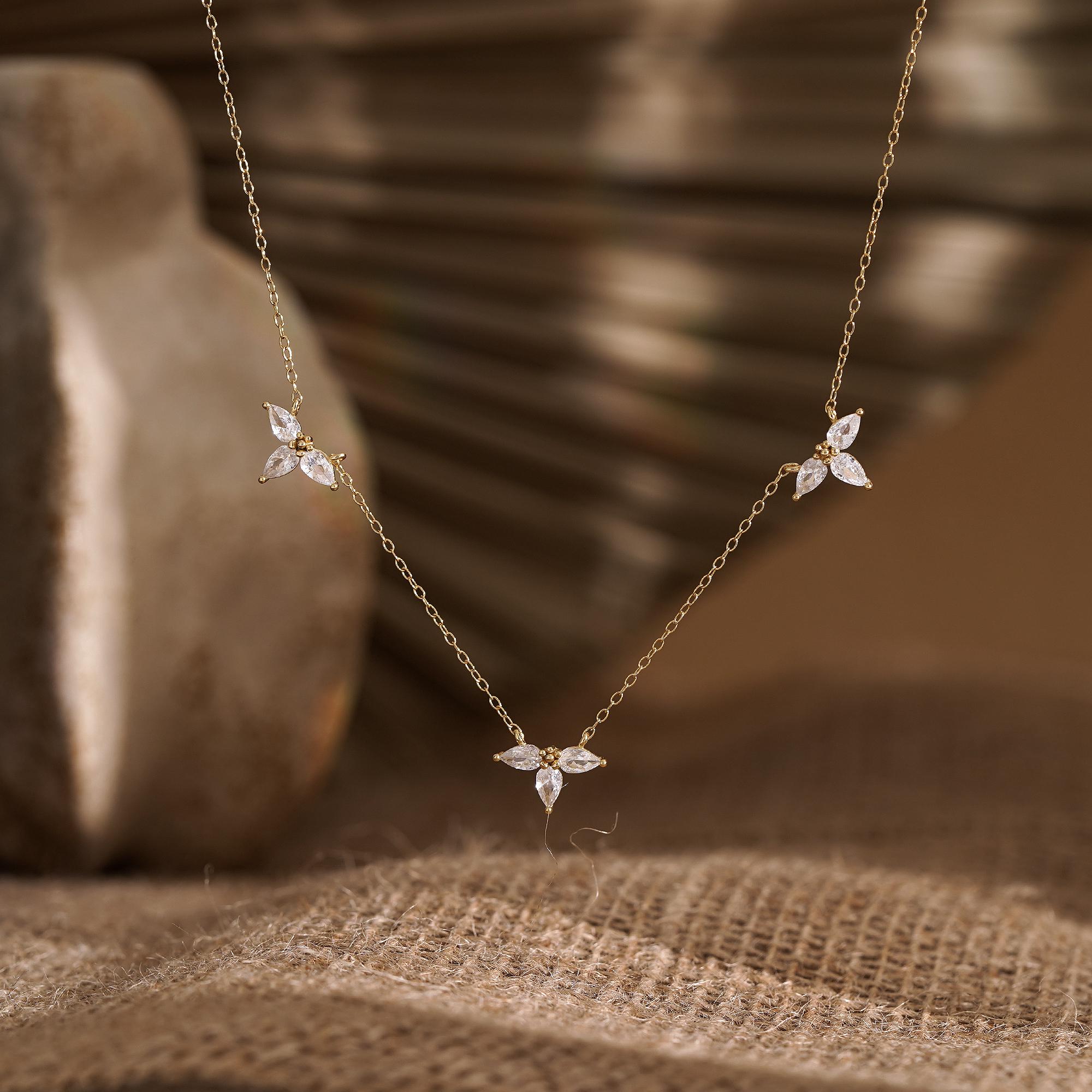 Marquise Flower Crystal Necklace Three Cz Diamond Bridesmaid Marquise Flower Crystal Necklace Three Cz Diamond Bridesmaid