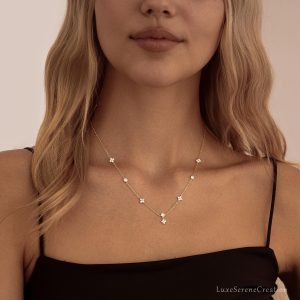Crystal Flowers Necklace Sterling Silver Marquise Diamond Dangle